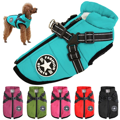 Waterproof Warm Dog Jacket Vest Winter Dog Clothes with Harness French-Bulldog Coat Pet Costume for Small Large Dogs Chihuahua